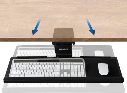 ! Under Desk Keyboard Tray, Adjustable Slide-Out Keyboard & Mouse Platform, 26.38" W × 10" D, Ergonomic Wrist Rest, Height Tilt & Swivel, Heavy-Duty Bolt-On Keyboard Drawer for Home Office