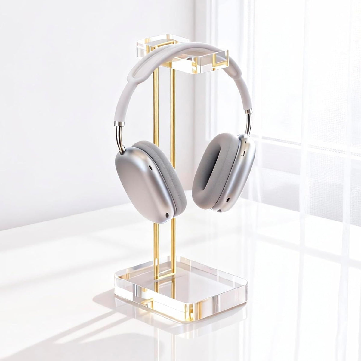 Headphone Stand Headset Holder for Desk, Solid Christal-Clear Acrylic with Gold Hardware Earphone Hanger for Gaming Room Office Accessories