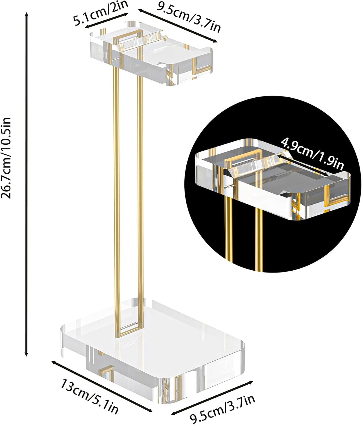 Headphone Stand Headset Holder for Desk, Solid Christal-Clear Acrylic with Gold Hardware Earphone Hanger for Gaming Room Office Accessories