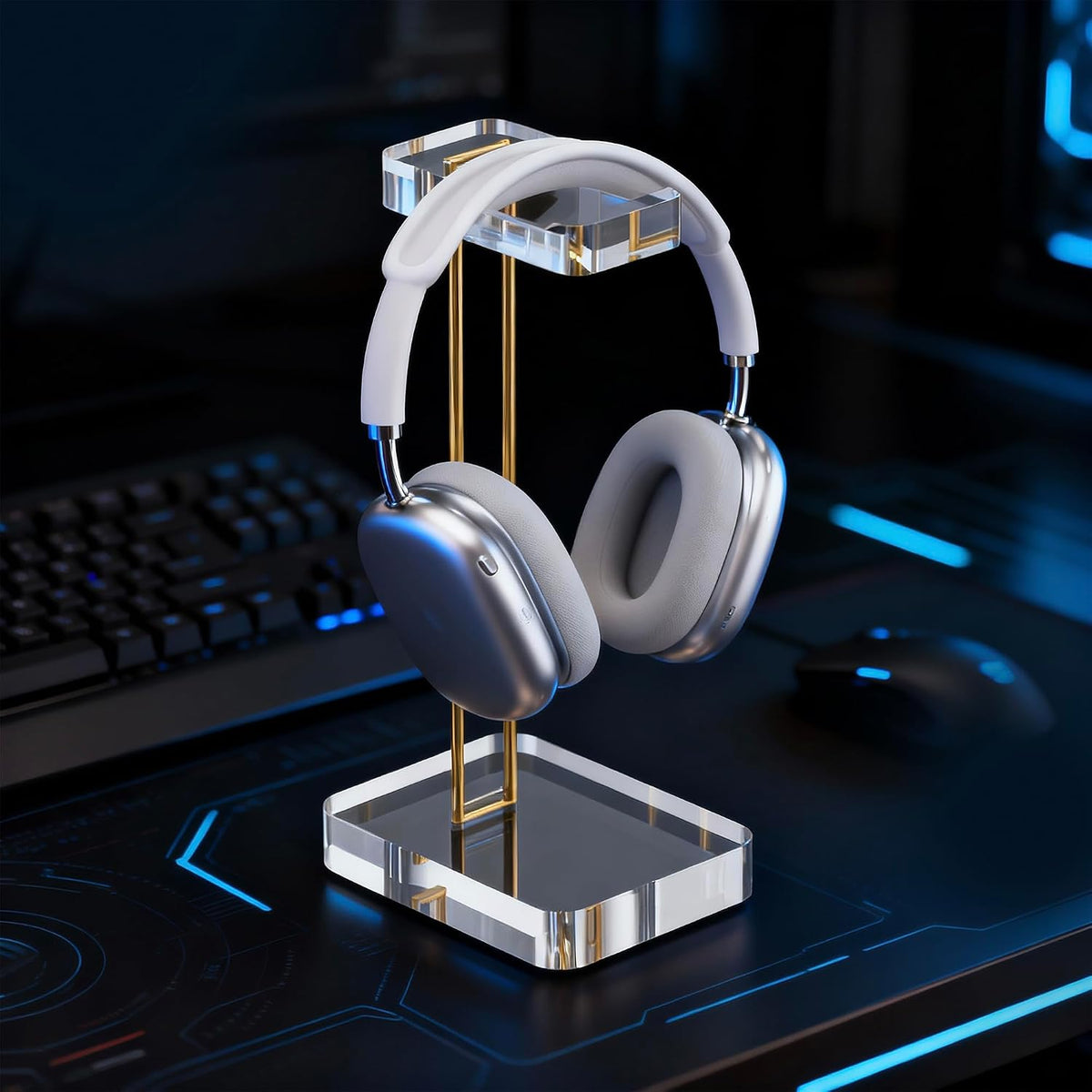 Headphone Stand Headset Holder for Desk, Solid Christal-Clear Acrylic with Gold Hardware Earphone Hanger for Gaming Room Office Accessories