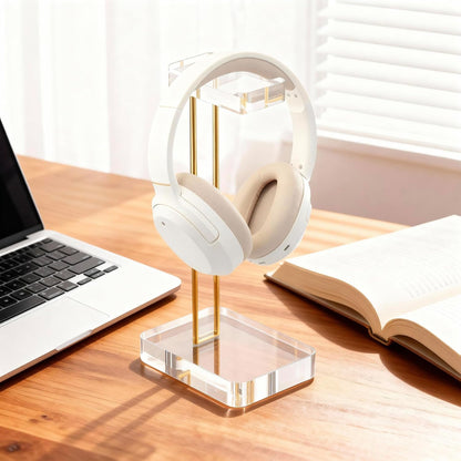 Headphone Stand Headset Holder for Desk, Solid Christal-Clear Acrylic with Gold Hardware Earphone Hanger for Gaming Room Office Accessories