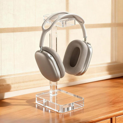 Headphone Stand Headset Holder for Desk, Solid Christal-Clear Acrylic with Gold Hardware Earphone Hanger for Gaming Room Office Accessories