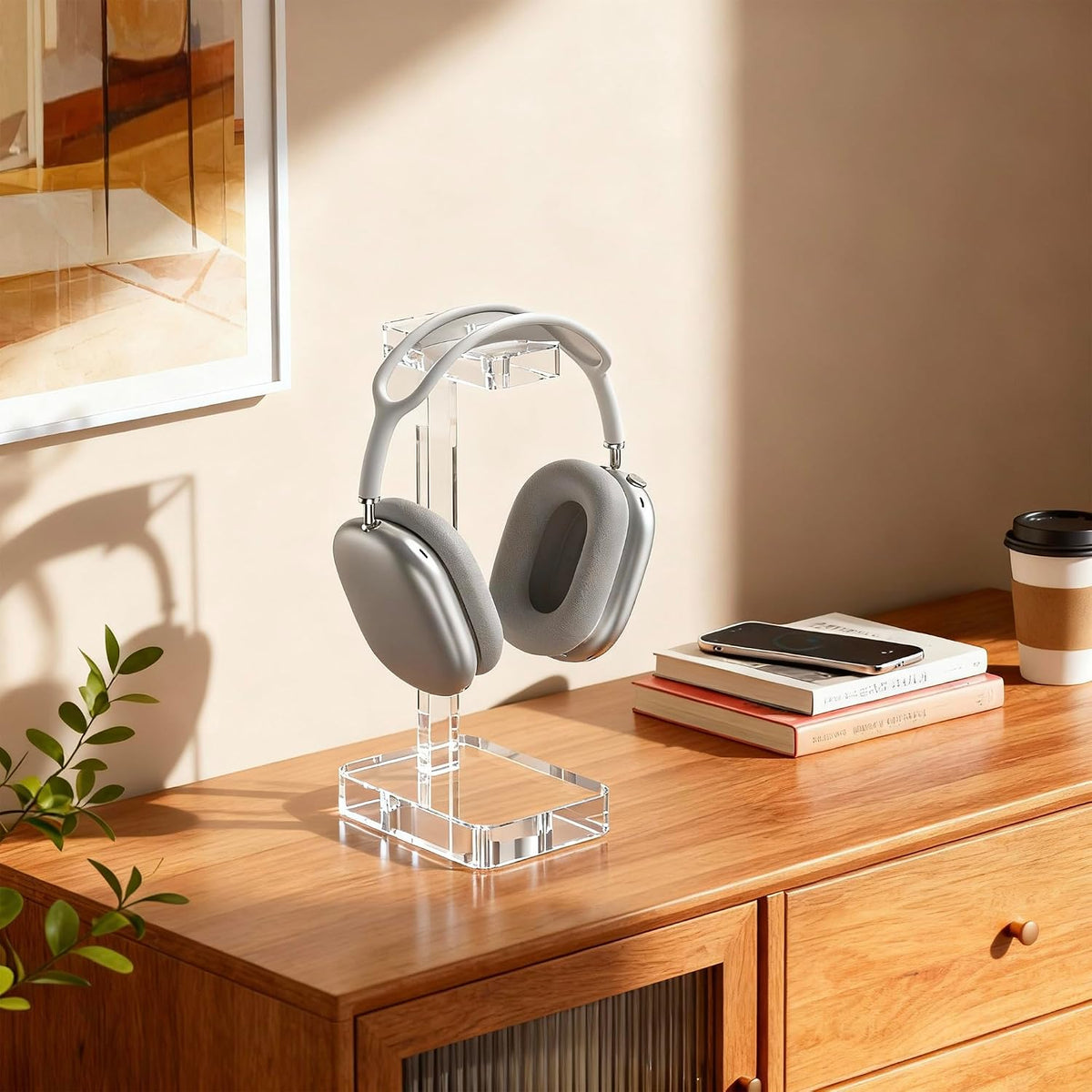 Headphone Stand Headset Holder for Desk, Solid Christal-Clear Acrylic with Gold Hardware Earphone Hanger for Gaming Room Office Accessories