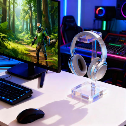Headphone Stand Headset Holder for Desk, Solid Christal-Clear Acrylic with Gold Hardware Earphone Hanger for Gaming Room Office Accessories
