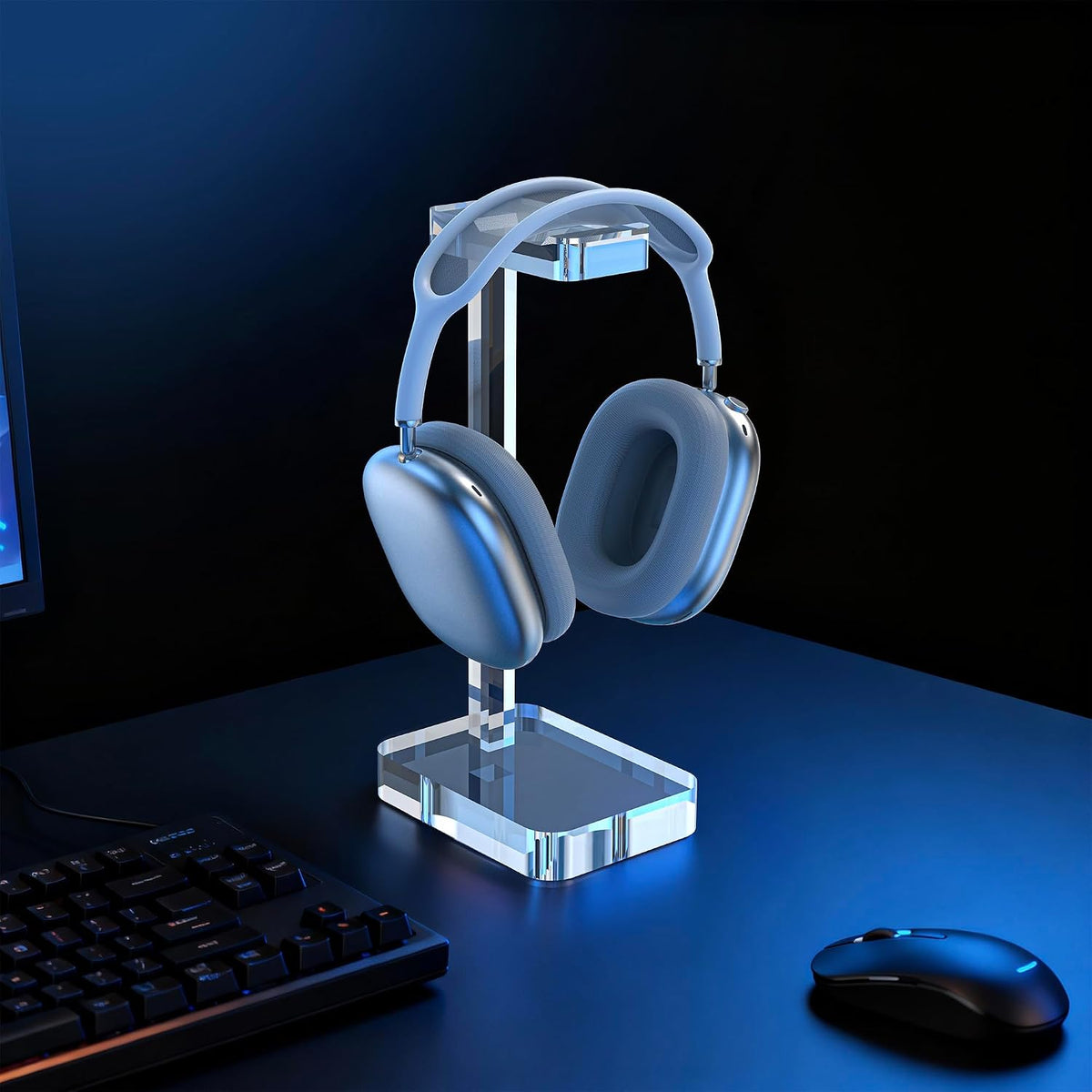 Headphone Stand Headset Holder for Desk, Solid Christal-Clear Acrylic with Gold Hardware Earphone Hanger for Gaming Room Office Accessories