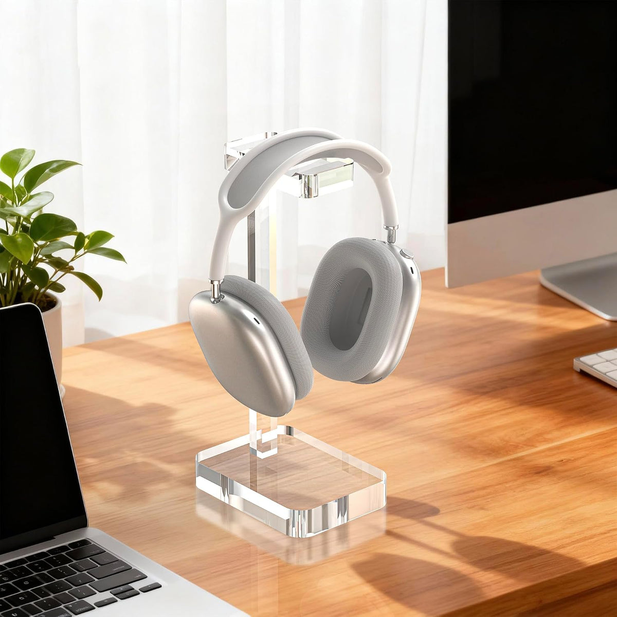 Headphone Stand Headset Holder for Desk, Solid Christal-Clear Acrylic with Gold Hardware Earphone Hanger for Gaming Room Office Accessories