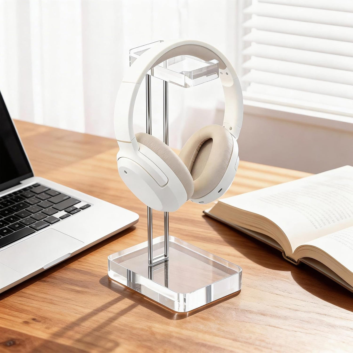Headphone Stand Headset Holder for Desk, Solid Christal-Clear Acrylic with Gold Hardware Earphone Hanger for Gaming Room Office Accessories