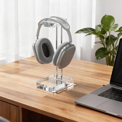 Headphone Stand Headset Holder for Desk, Solid Christal-Clear Acrylic with Gold Hardware Earphone Hanger for Gaming Room Office Accessories