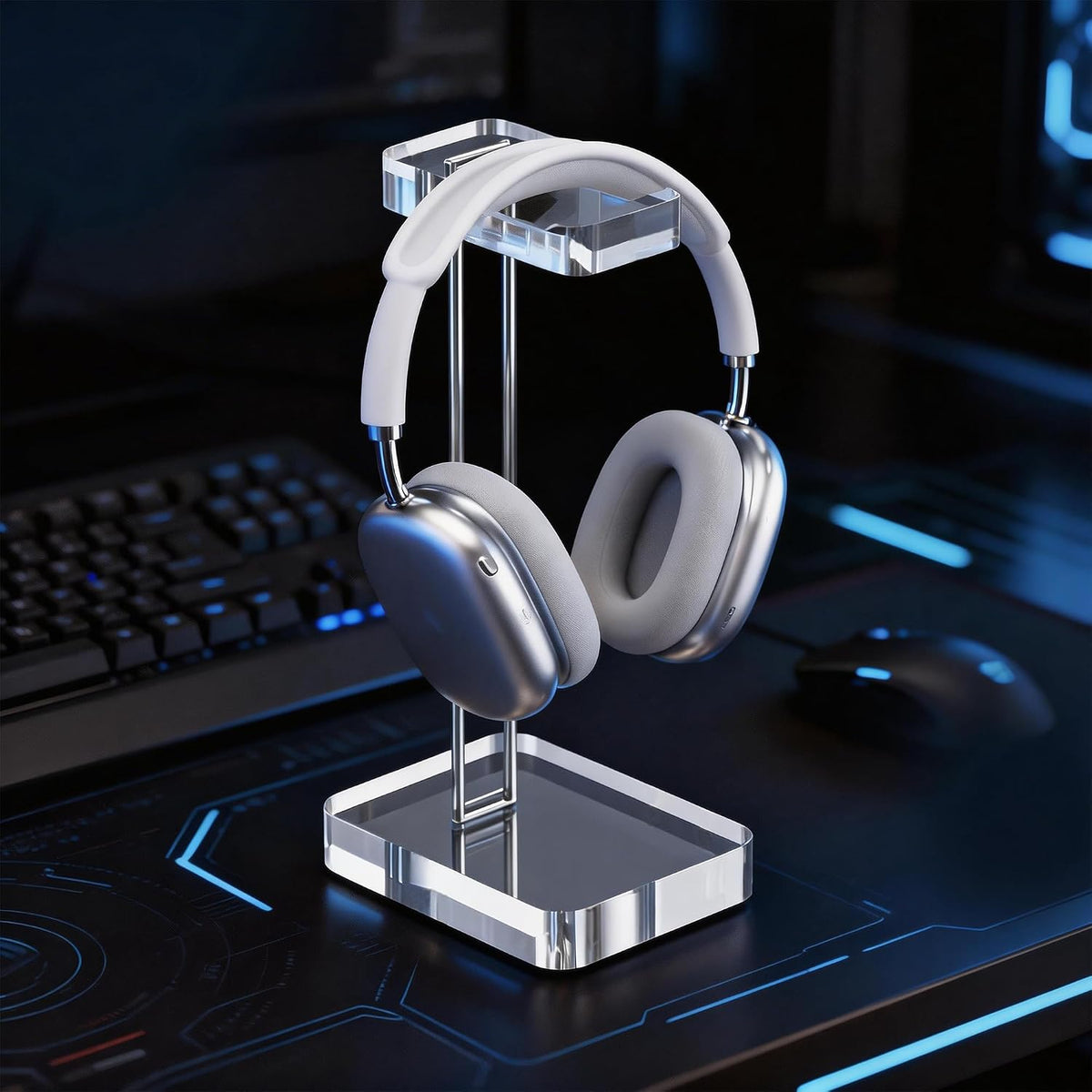 Headphone Stand Headset Holder for Desk, Solid Christal-Clear Acrylic with Gold Hardware Earphone Hanger for Gaming Room Office Accessories