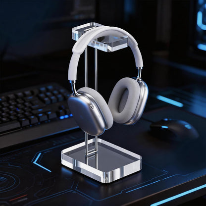 Headphone Stand Headset Holder for Desk, Solid Christal-Clear Acrylic with Gold Hardware Earphone Hanger for Gaming Room Office Accessories