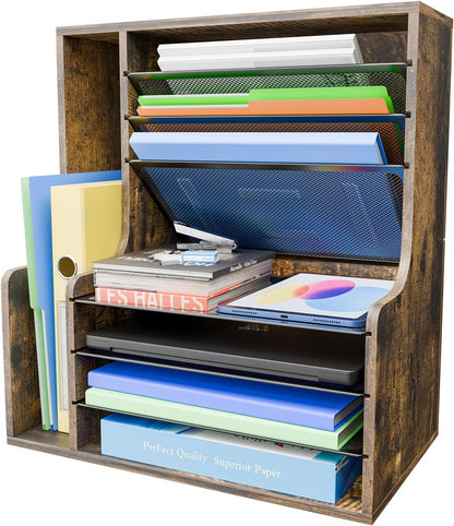 7- Tier Desk File Organizer, Paper Organizer, Rustic Brown