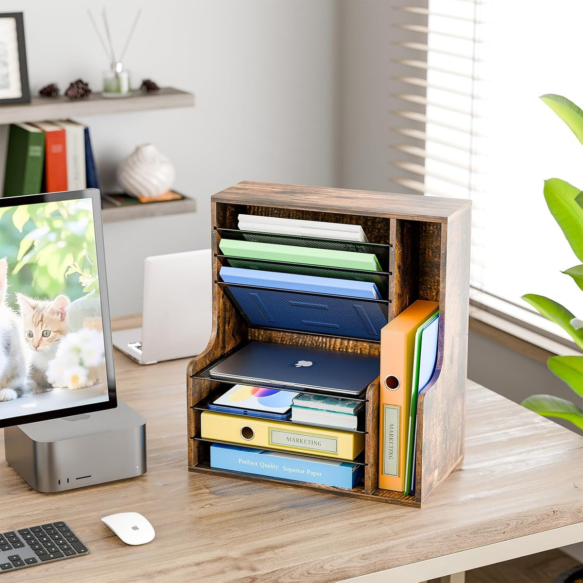 7- Tier Desk File Organizer, Paper Organizer, Rustic Brown