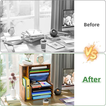 7- Tier Desk File Organizer, Paper Organizer, Rustic Brown