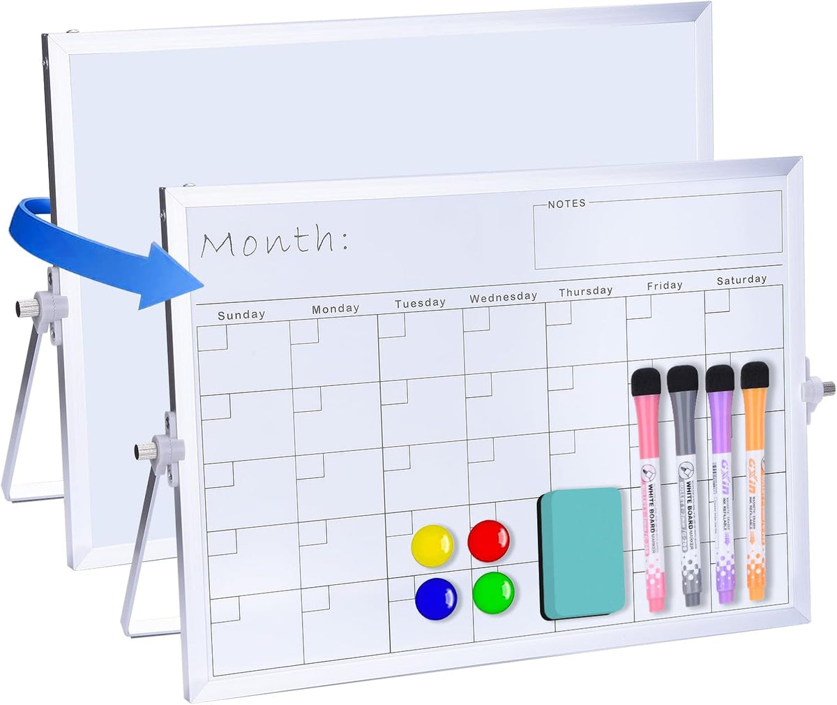 Portable Double-Sided Dry Erase Whiteboard with Stand - 14"x10" Magnetic Monthly & Weekly Planner, Small Desktop Whiteboard for Home, Office & School Use