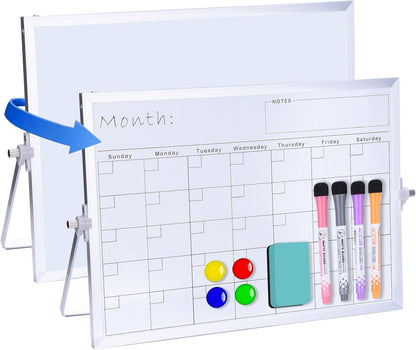 Portable Double-Sided Dry Erase Whiteboard with Stand - 14"x10" Magnetic Monthly & Weekly Planner, Small Desktop Whiteboard for Home, Office & School Use