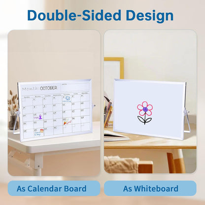 Portable Double-Sided Dry Erase Whiteboard with Stand - 14"x10" Magnetic Monthly & Weekly Planner, Small Desktop Whiteboard for Home, Office & School Use