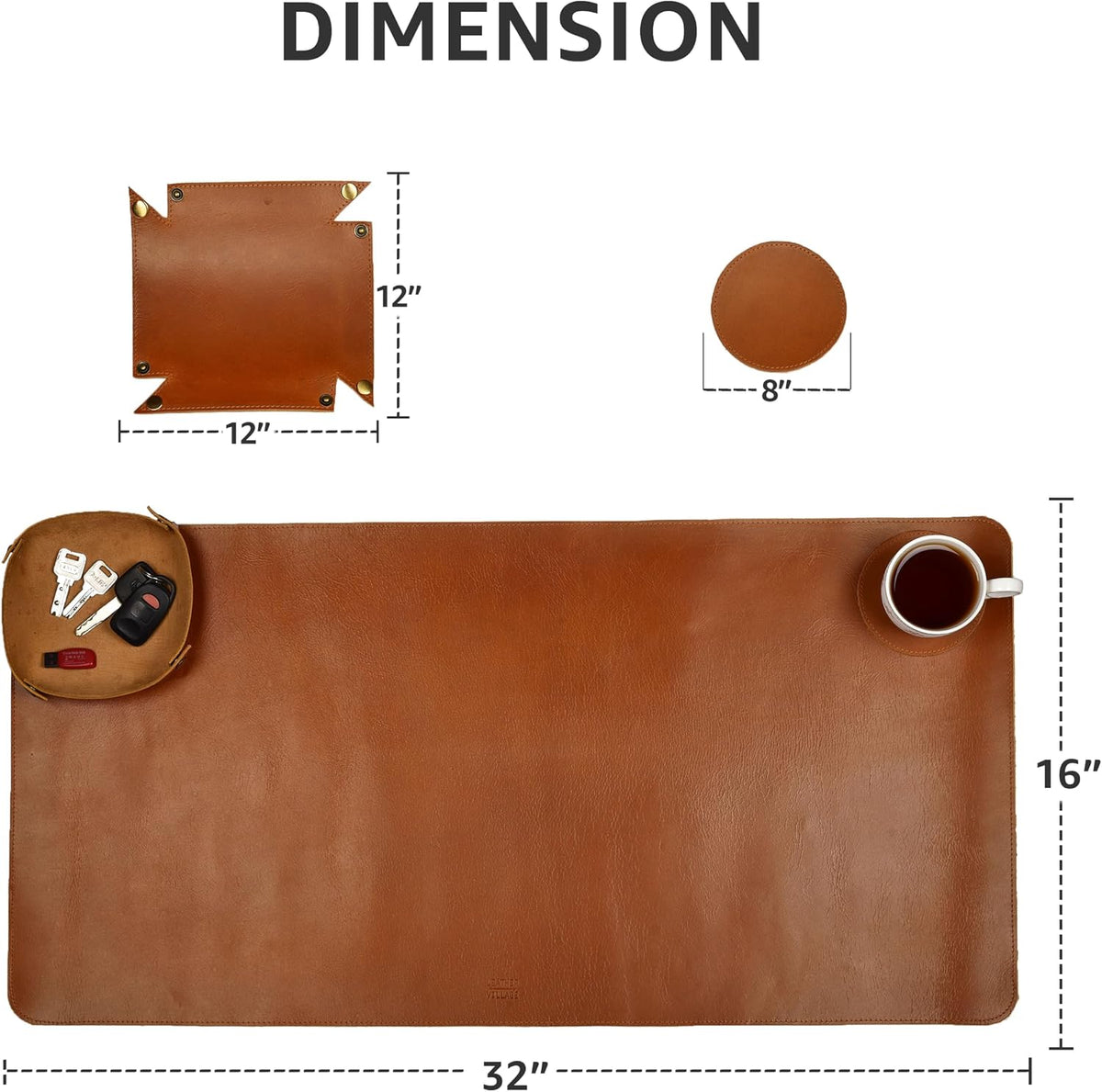 Real Leather Desk Pad Thick Double Layer Desk Mat Cognac.