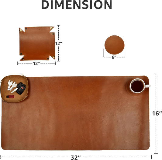 Real Leather Desk Pad Thick Double Layer Desk Mat Cognac.