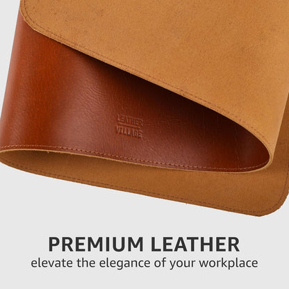 Real Leather Desk Pad Thick Double Layer Desk Mat Cognac.