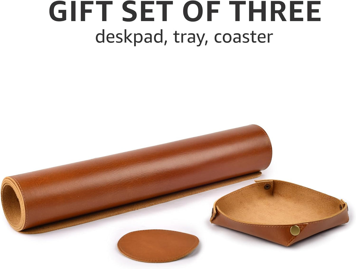 Real Leather Desk Pad Thick Double Layer Desk Mat Cognac.