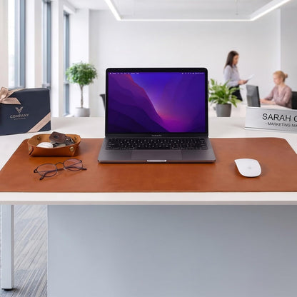 Real Leather Desk Pad Thick Double Layer Desk Mat Cognac.