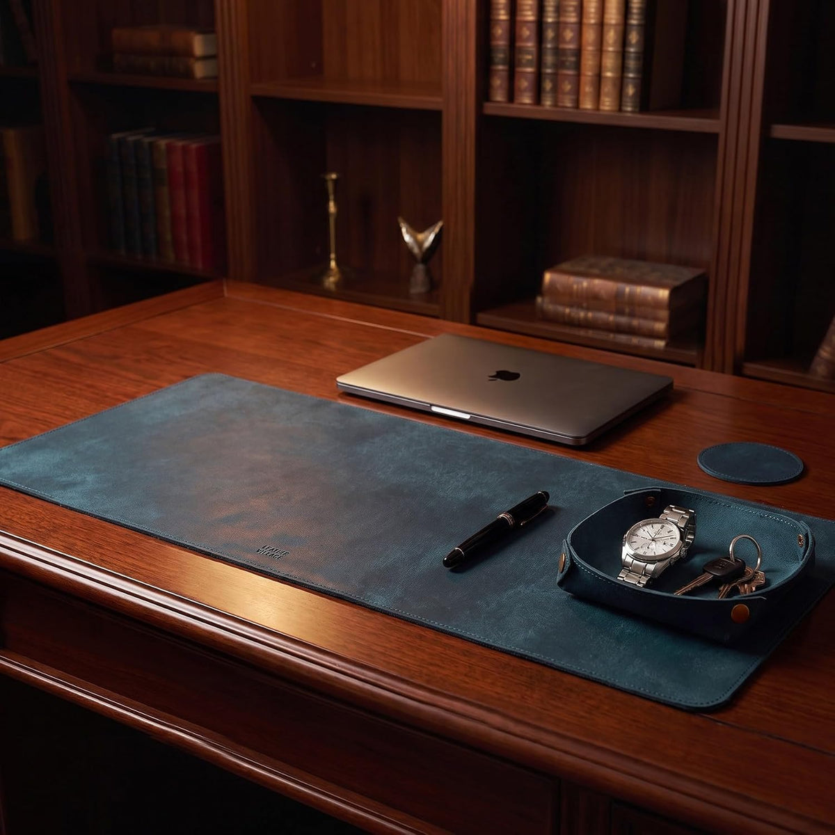 Real Leather Desk Pad Thick Double Layer Desk Mat Cognac.