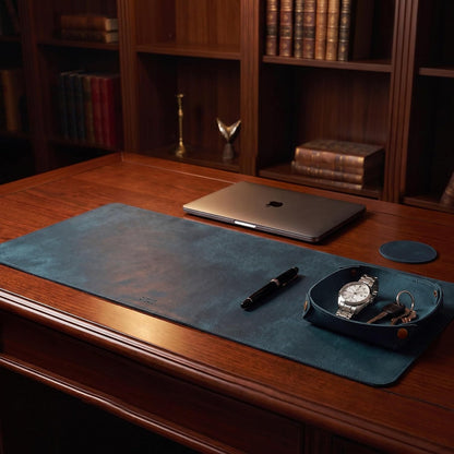 Real Leather Desk Pad Thick Double Layer Desk Mat Cognac.