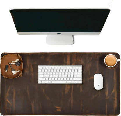 Real Leather Desk Pad Thick Double Layer Desk Mat Cognac.