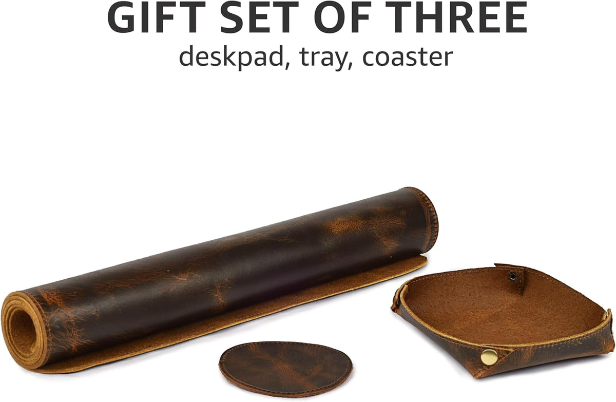 Real Leather Desk Pad Thick Double Layer Desk Mat Cognac.