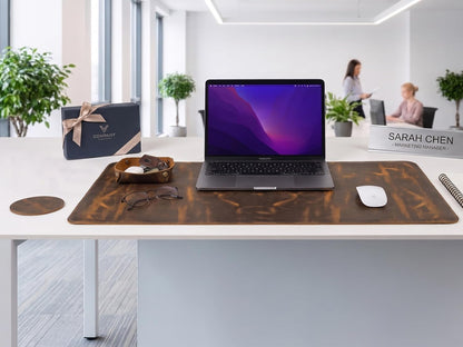 Real Leather Desk Pad Thick Double Layer Desk Mat Cognac.