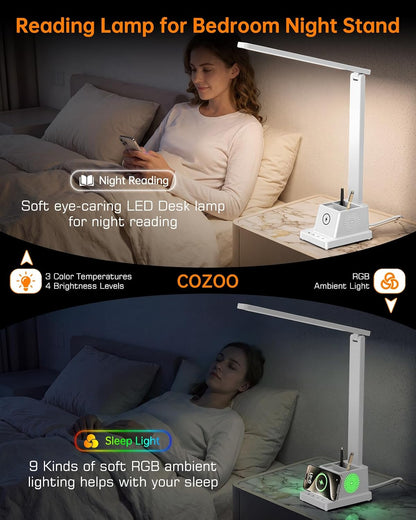 LED Desk Lamp for Home Office,15W Wireless Charger Pen Holder, Black