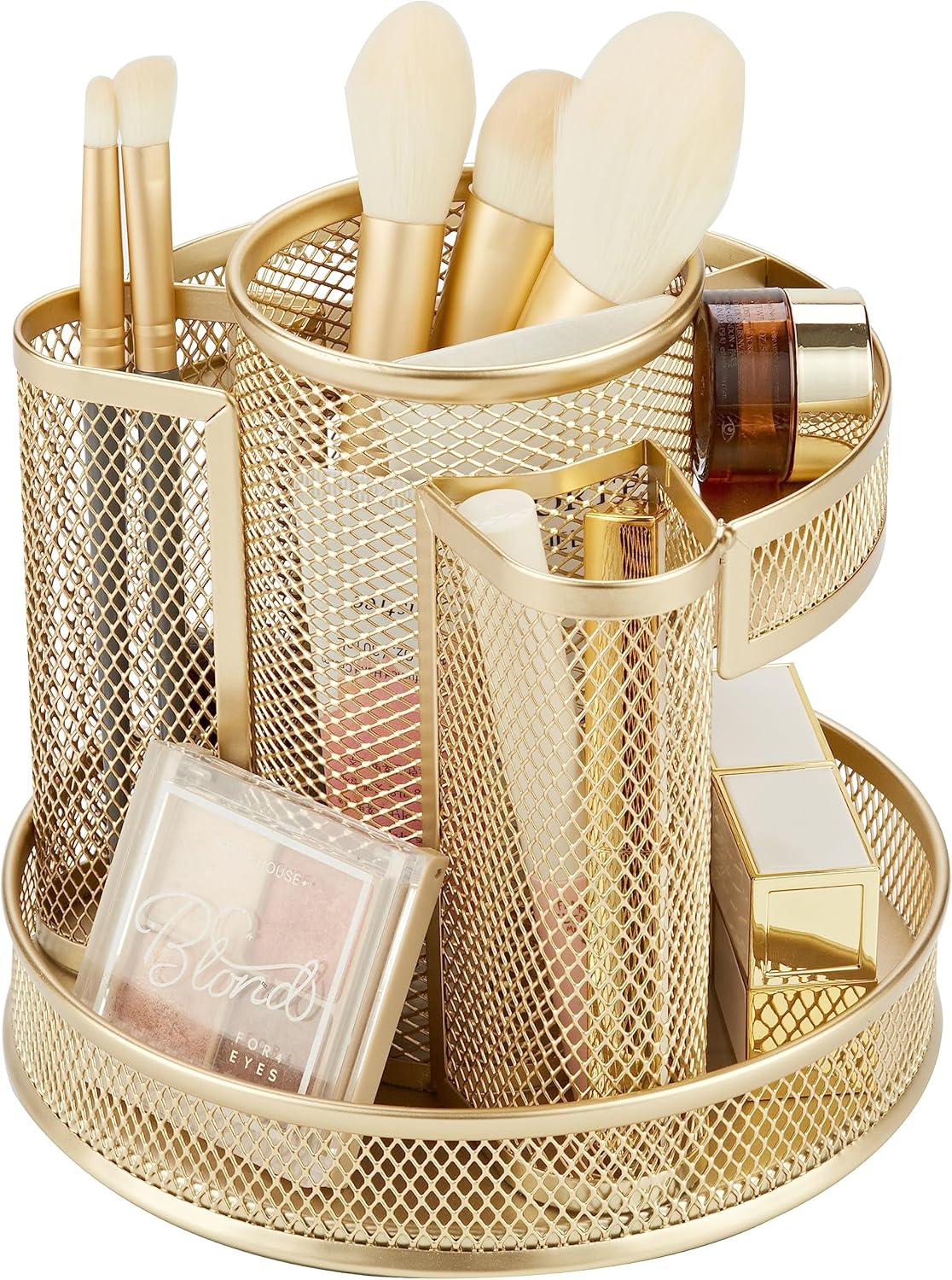 Annova Mesh Desk Organizer Rotate with 5 Compartments Round Spinning Tidy Candy/Pen Holder Desk Accessories Office, Art Supply, Storage, Classroom, Home (Black)