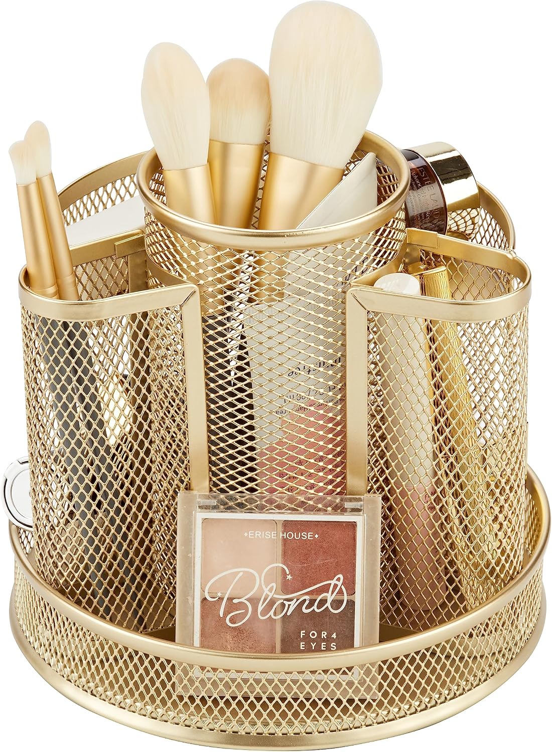 Annova Mesh Desk Organizer Rotate with 5 Compartments Round Spinning Tidy Candy/Pen Holder Desk Accessories Office, Art Supply, Storage, Classroom, Home (Black)