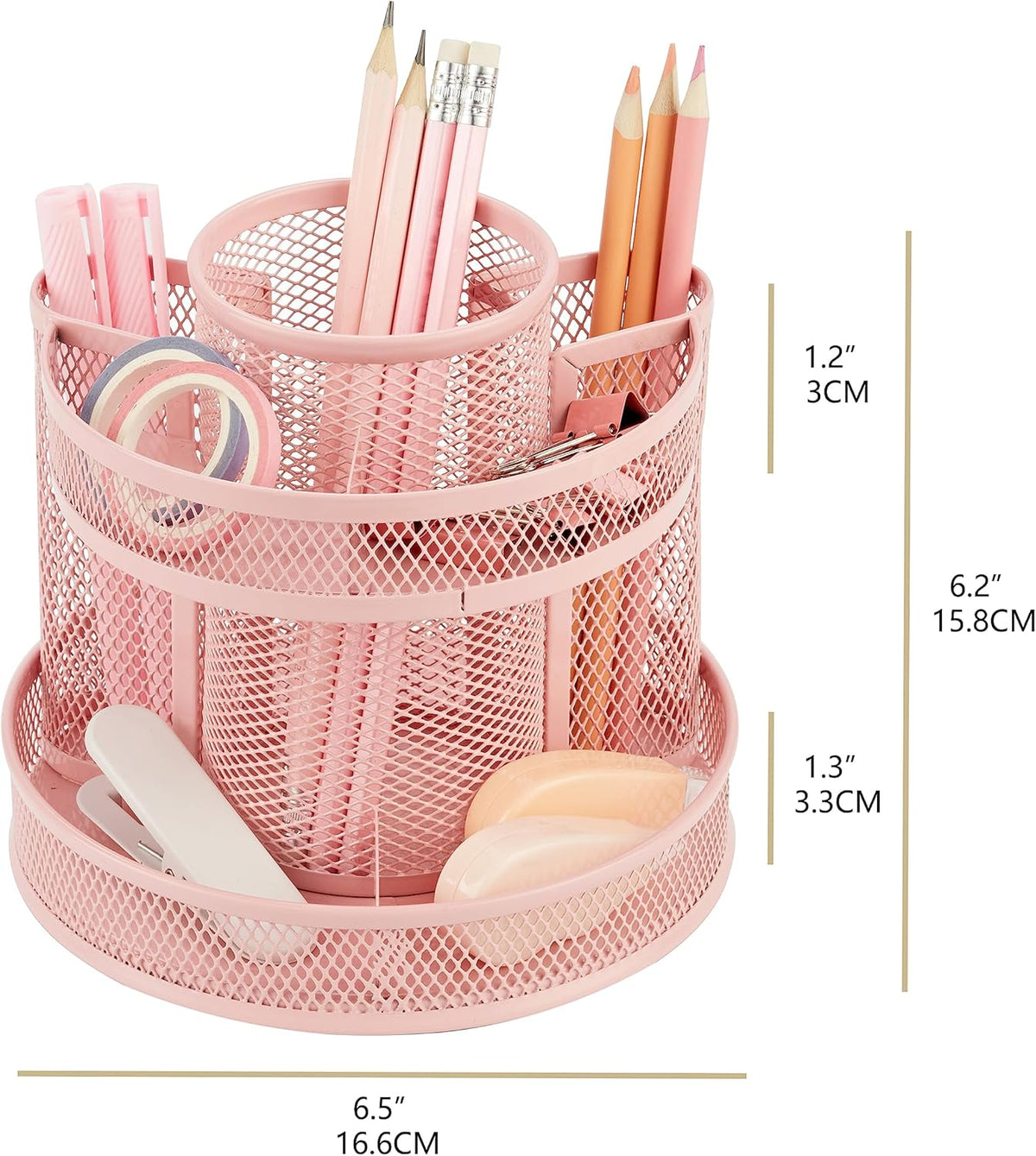 Annova Mesh Desk Organizer Rotate with 5 Compartments Round Spinning Tidy Candy/Pen Holder Desk Accessories Office, Art Supply, Storage, Classroom, Home (Black)