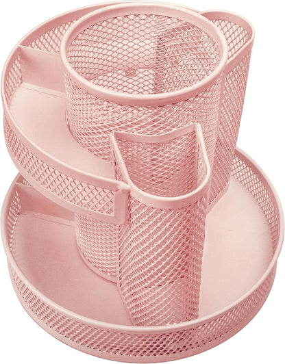 Annova Mesh Desk Organizer Rotate with 5 Compartments Round Spinning Tidy Candy/Pen Holder Desk Accessories Office, Art Supply, Storage, Classroom, Home (Black)