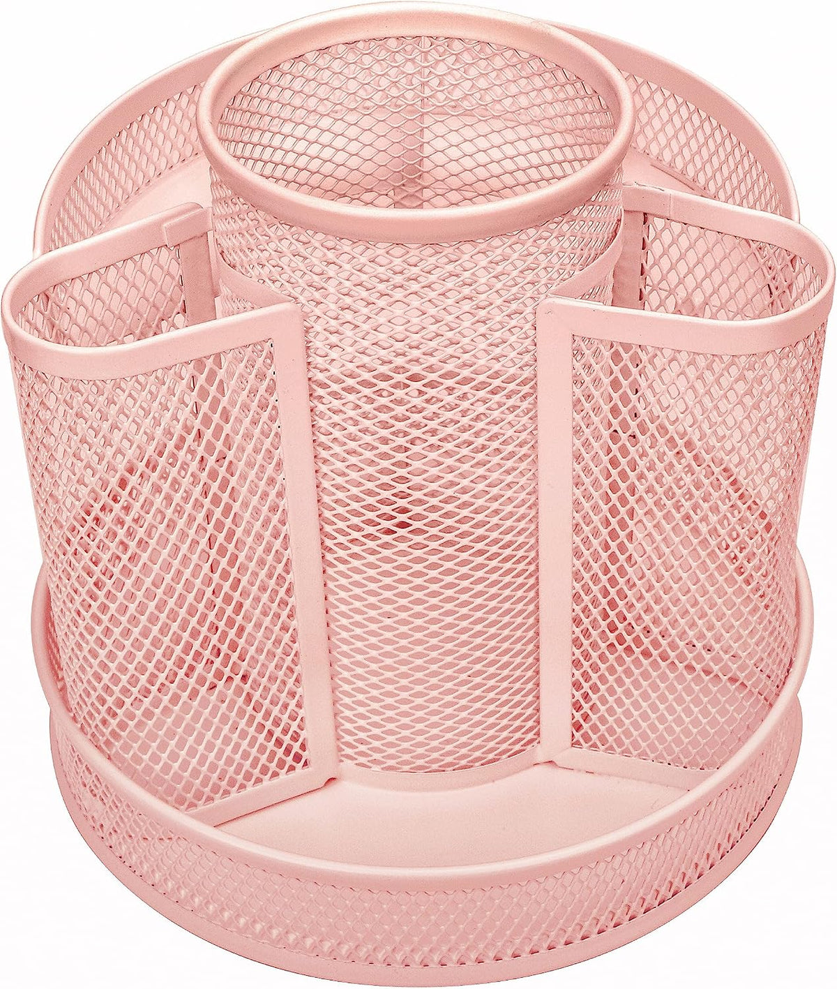 Annova Mesh Desk Organizer Rotate with 5 Compartments Round Spinning Tidy Candy/Pen Holder Desk Accessories Office, Art Supply, Storage, Classroom, Home (Black)
