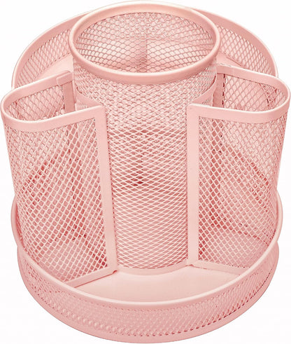 Annova Mesh Desk Organizer Rotate with 5 Compartments Round Spinning Tidy Candy/Pen Holder Desk Accessories Office, Art Supply, Storage, Classroom, Home (Black)