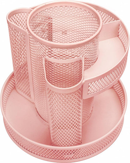 Annova Mesh Desk Organizer Rotate with 5 Compartments Round Spinning Tidy Candy/Pen Holder Desk Accessories Office, Art Supply, Storage, Classroom, Home (Black)