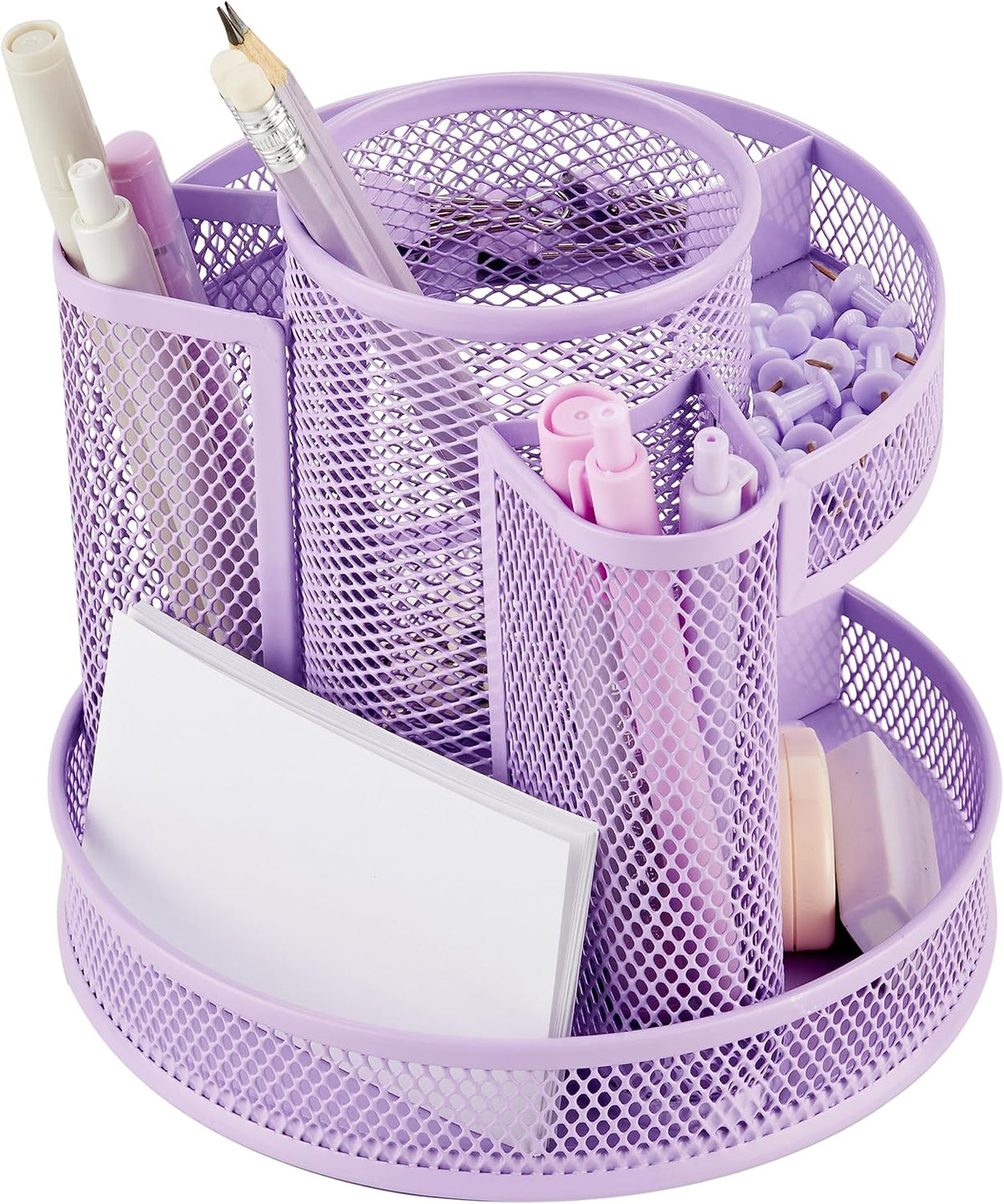 Annova Mesh Desk Organizer Rotate with 5 Compartments Round Spinning Tidy Candy/Pen Holder Desk Accessories Office, Art Supply, Storage, Classroom, Home (Black)