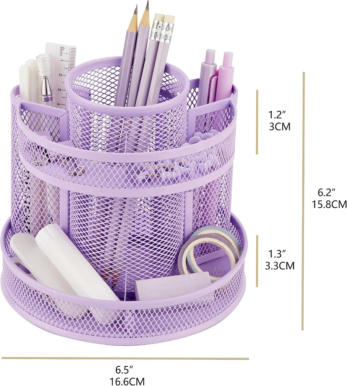 Annova Mesh Desk Organizer Rotate with 5 Compartments Round Spinning Tidy Candy/Pen Holder Desk Accessories Office, Art Supply, Storage, Classroom, Home (Black)