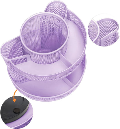 Annova Mesh Desk Organizer Rotate with 5 Compartments Round Spinning Tidy Candy/Pen Holder Desk Accessories Office, Art Supply, Storage, Classroom, Home (Black)