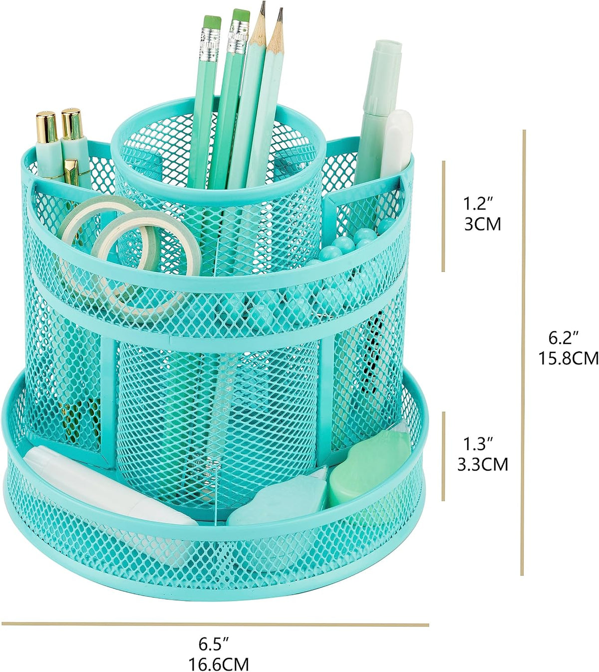 Annova Mesh Desk Organizer Rotate with 5 Compartments Round Spinning Tidy Candy/Pen Holder Desk Accessories Office, Art Supply, Storage, Classroom, Home (Black)