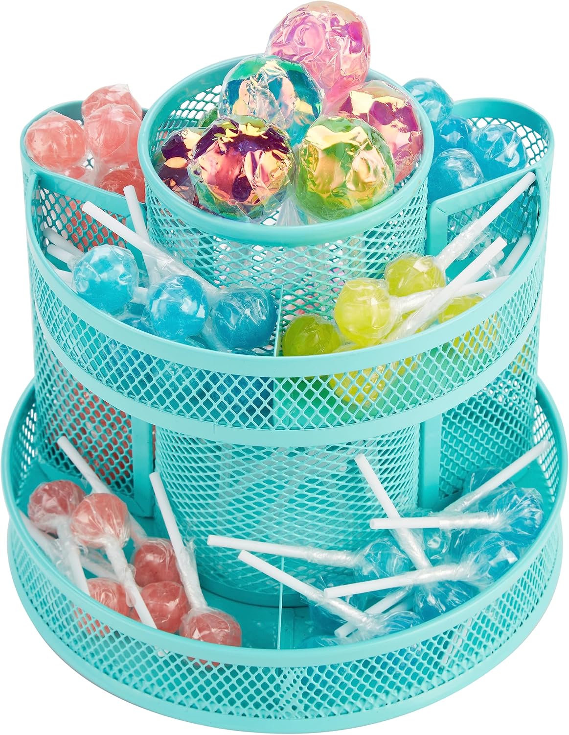 Annova Mesh Desk Organizer Rotate with 5 Compartments Round Spinning Tidy Candy/Pen Holder Desk Accessories Office, Art Supply, Storage, Classroom, Home (Black)