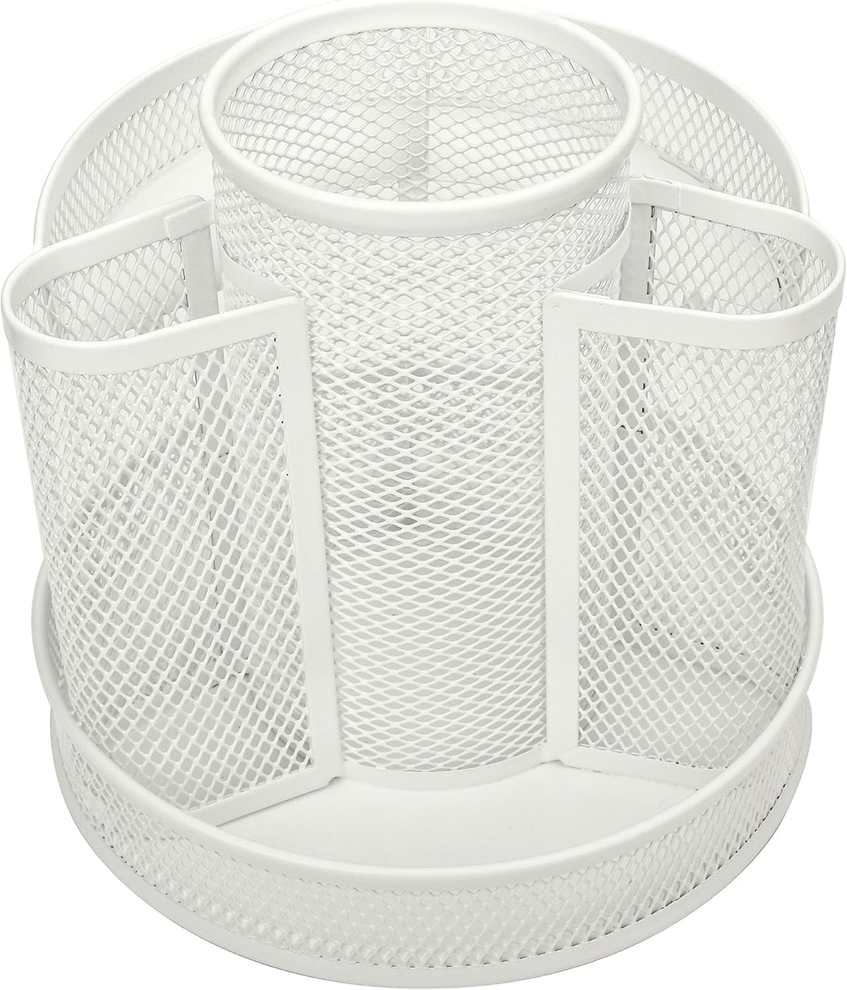 Annova Mesh Desk Organizer Rotate with 5 Compartments Round Spinning Tidy Candy/Pen Holder Desk Accessories Office, Art Supply, Storage, Classroom, Home (Black)