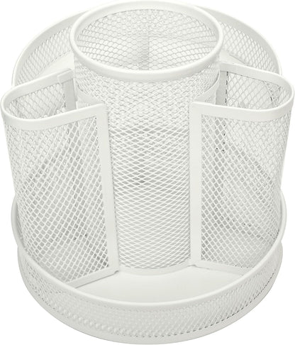 Annova Mesh Desk Organizer Rotate with 5 Compartments Round Spinning Tidy Candy/Pen Holder Desk Accessories Office, Art Supply, Storage, Classroom, Home (Black)