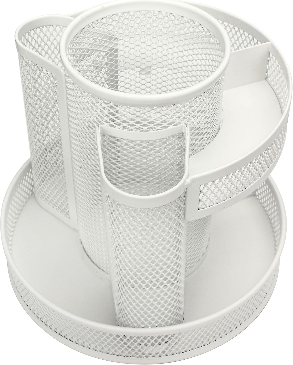 Annova Mesh Desk Organizer Rotate with 5 Compartments Round Spinning Tidy Candy/Pen Holder Desk Accessories Office, Art Supply, Storage, Classroom, Home (Black)