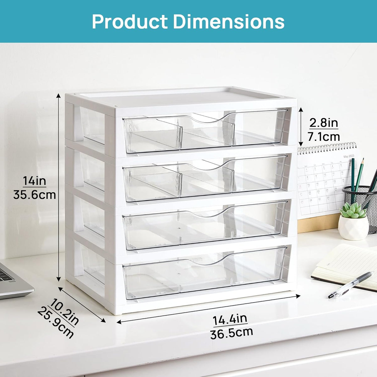 Clear Desktop Organizer, 4-Tier Drawer Storage with Dividers