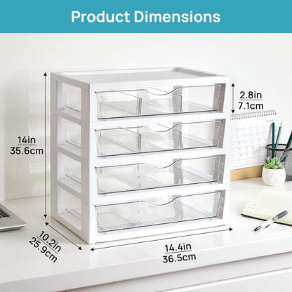 Clear Desktop Organizer, 4-Tier Drawer Storage with Dividers