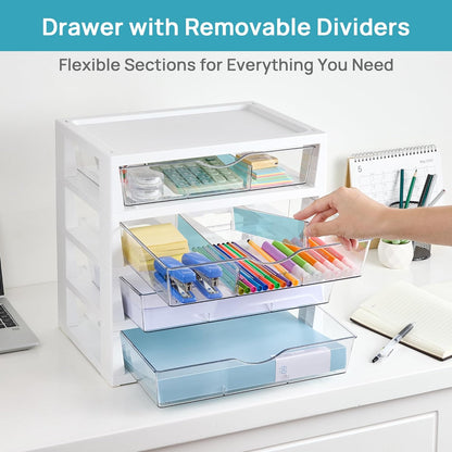 Clear Desktop Organizer, 4-Tier Drawer Storage with Dividers