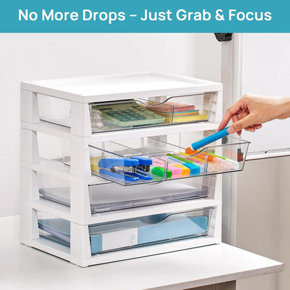 Clear Desktop Organizer, 4-Tier Drawer Storage with Dividers